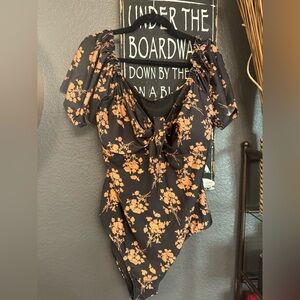 New Plus Size Black Floral Cut Out Knot Swim Suit! 3X